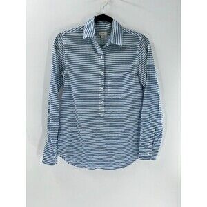 Women's J Crew Rumpled Striped Popover Blue White Long Sleeve Top Size 00
